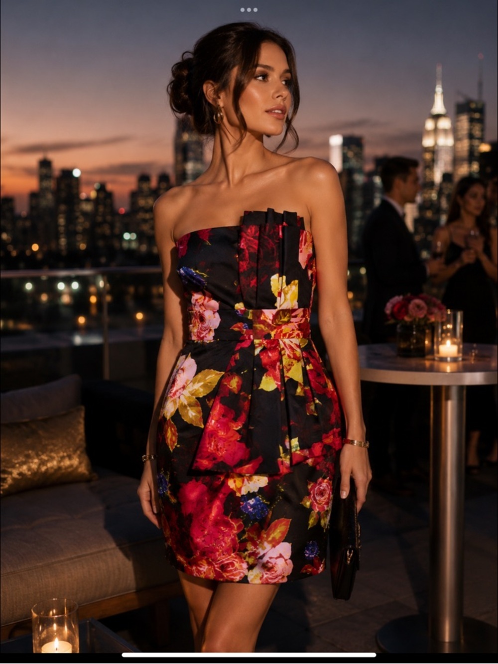 Ted Baker Rosye Floral Strapless Cocktail Dress Black Size 3 US 8